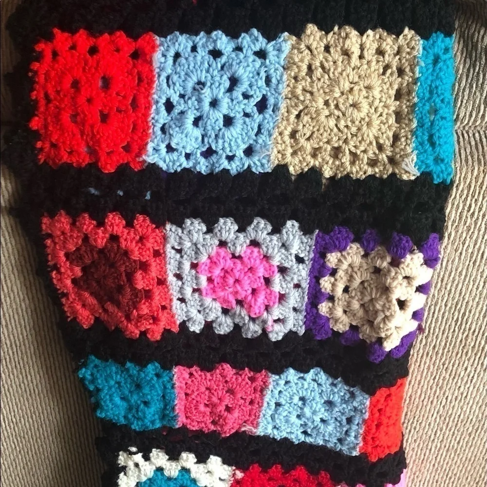 Grandma’s Granny Square Colorful Boho Cozy Lap AfghanThrow 65X45 Roseanne